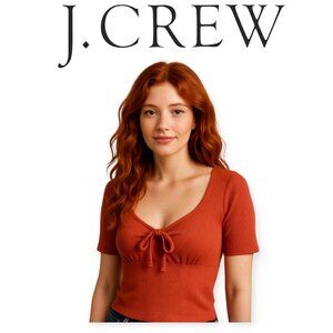 J.Crew Rust Ribbed Front-Tie Scoopneck Top Cotton Modal Blend Size M NWT